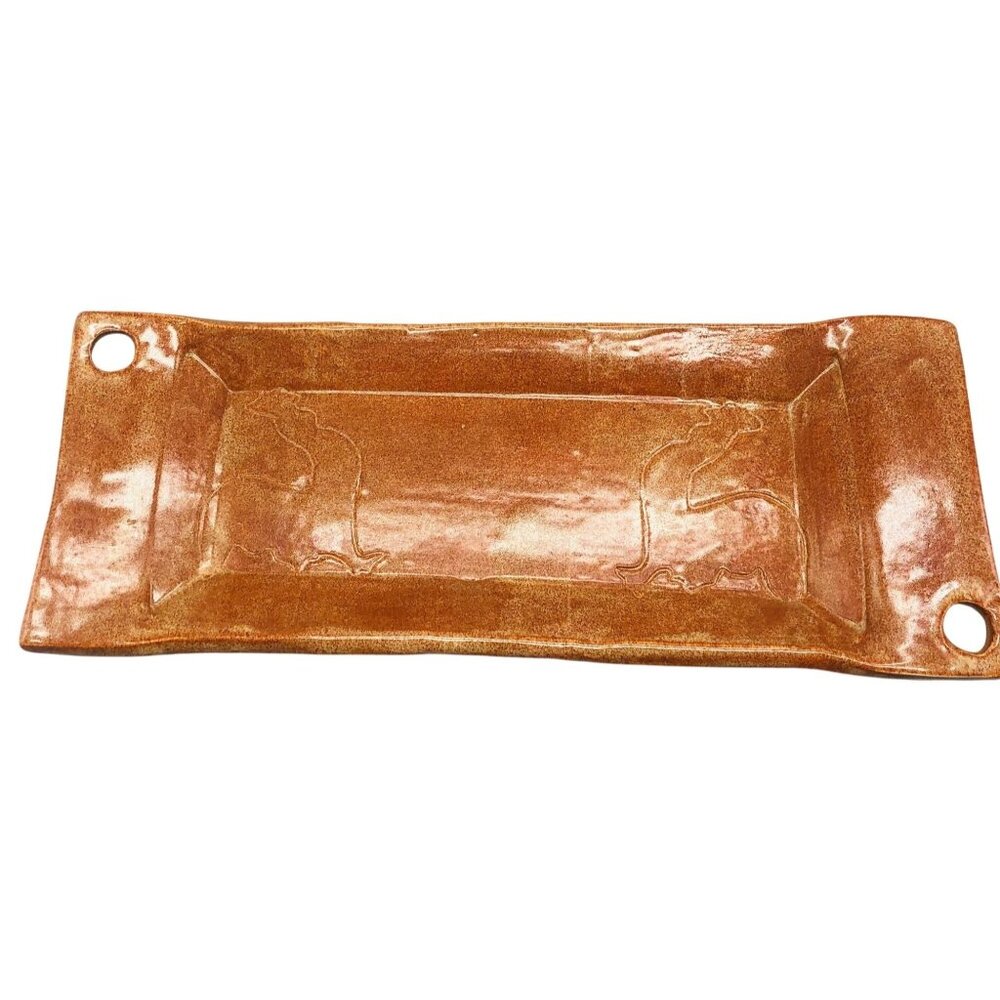 rooster platter tray holes opposite corner brown platter decor tray ceramic READ